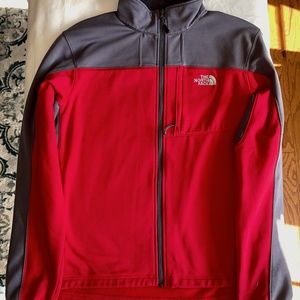 The North Face Soft Shell Jacket, Men's XL/TG, Red/Grey, Center Front Zipper